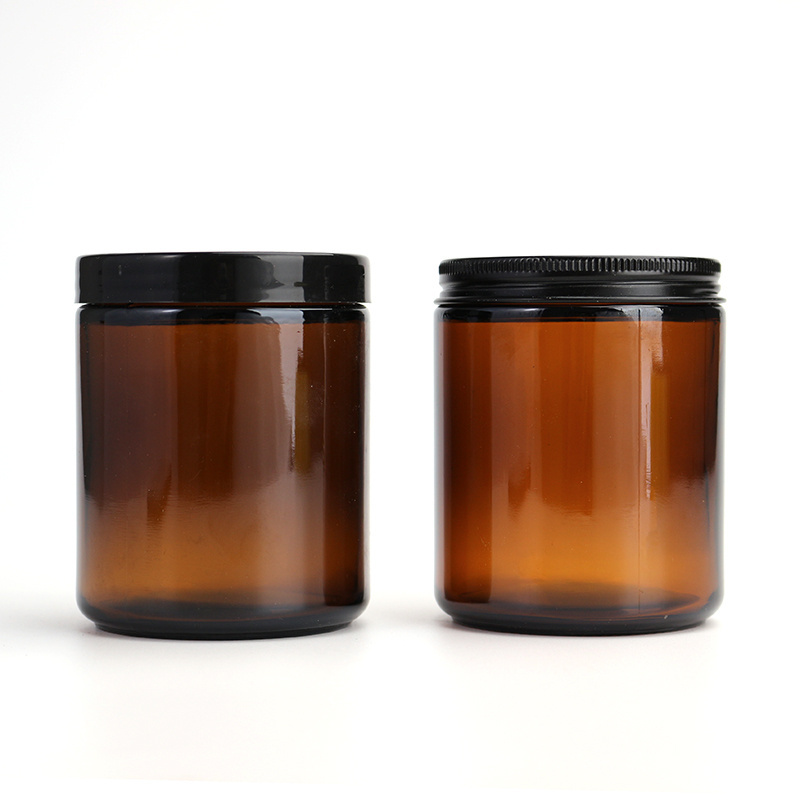 Wholesale Cylinder Empty 8oz 250ml Amber Glass Holders Candle Jar with Lid for Candle Making