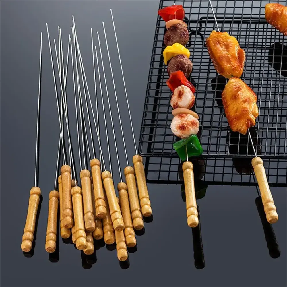 10pcs Flat Skewers Stainless Steel for Grill Bbq Accessories Barbecues Permanent Match Barbecue Outdoor BBQNeedle Stick