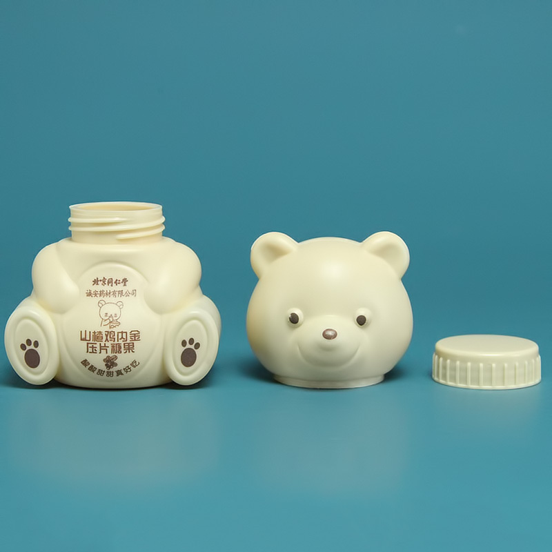 Hot selling 100ml  HDPE white bear shaped hdpe medical pill plastic bottle Suitable for children