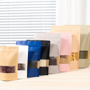 Customized Brown Kraft Paper Bags with Translucent Window Stand-Up Pouches for Dry Food Packaging for Coffee Bread Candy