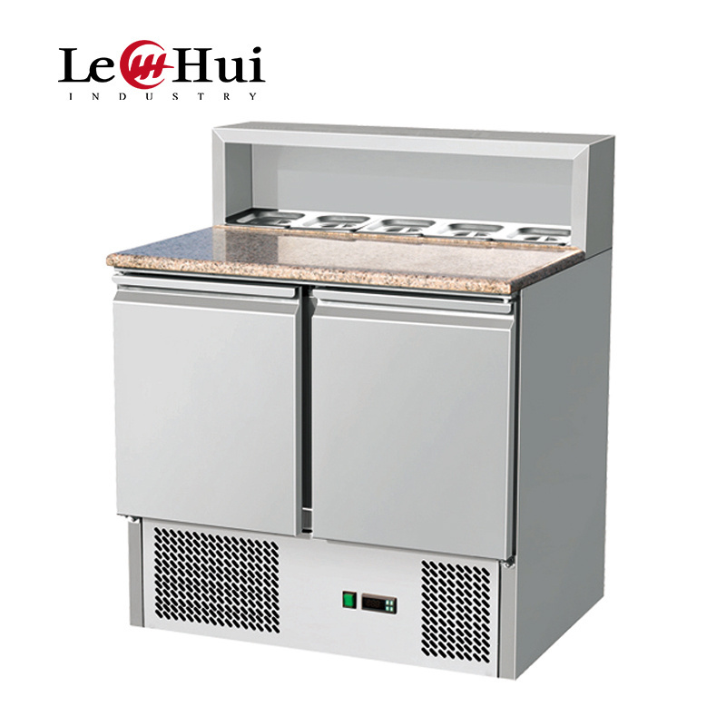 pizza prep table refrigerator with mable top 304steel 250L refrigerator double door display container salad bar cooler