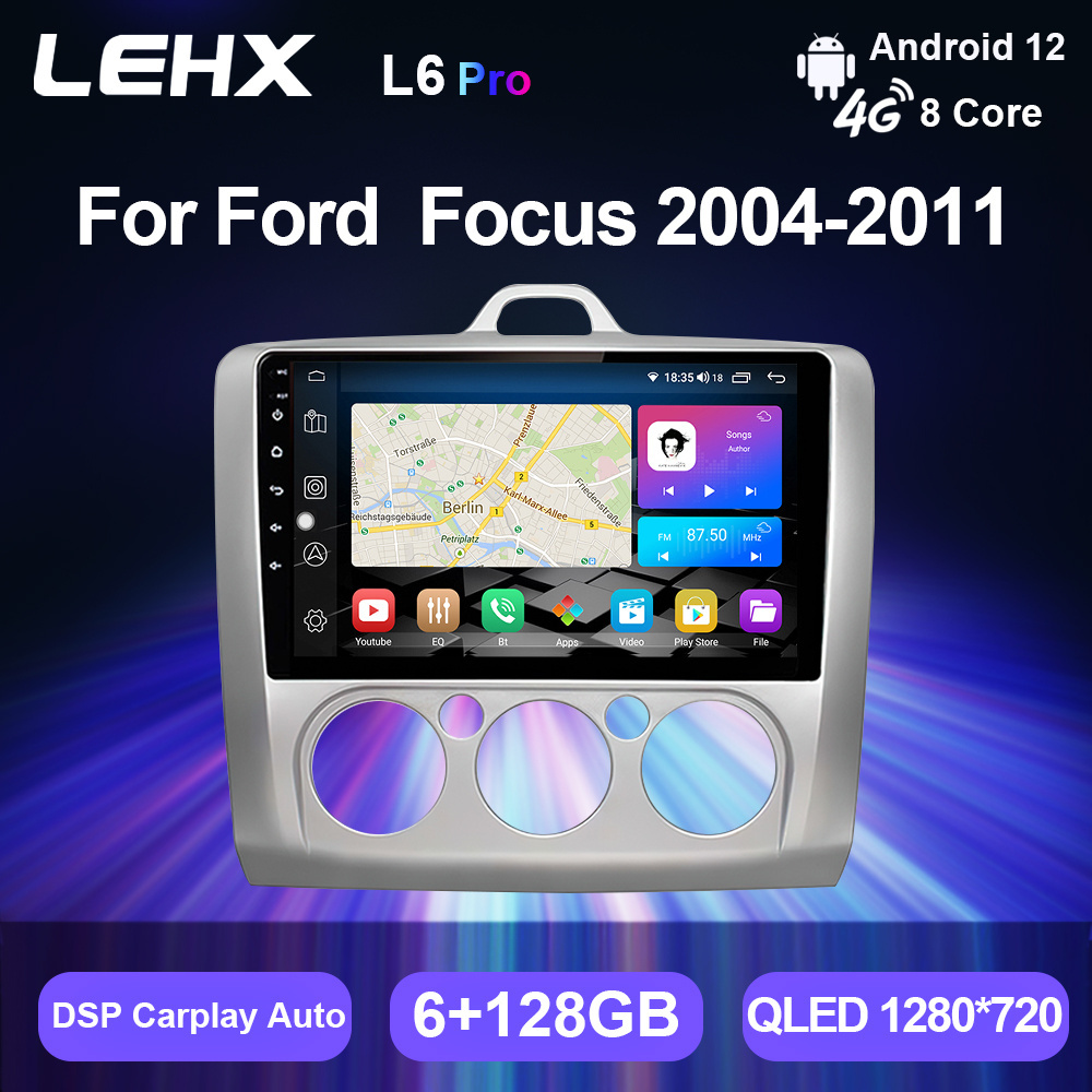 LEHX L6Pro 2 Din Android 12 Auto Carplay Car Radio For ford focus EXI MT 2 3 Mk2 2004 -2011 Multimedia Player 2din Stereo GP