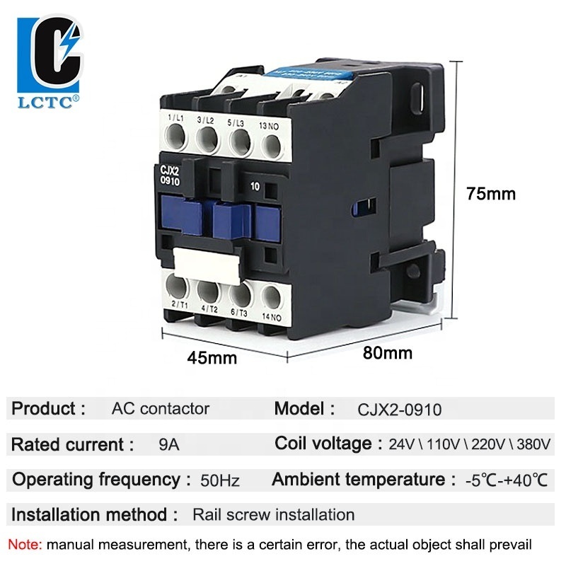 AC Telemecanique Magnetic Contactors Hot Sale CJX2-0910 9A 24V 110V 220V 380V 60 Amp 3 Phase Contactor 220v Contactor 8 Pin 380