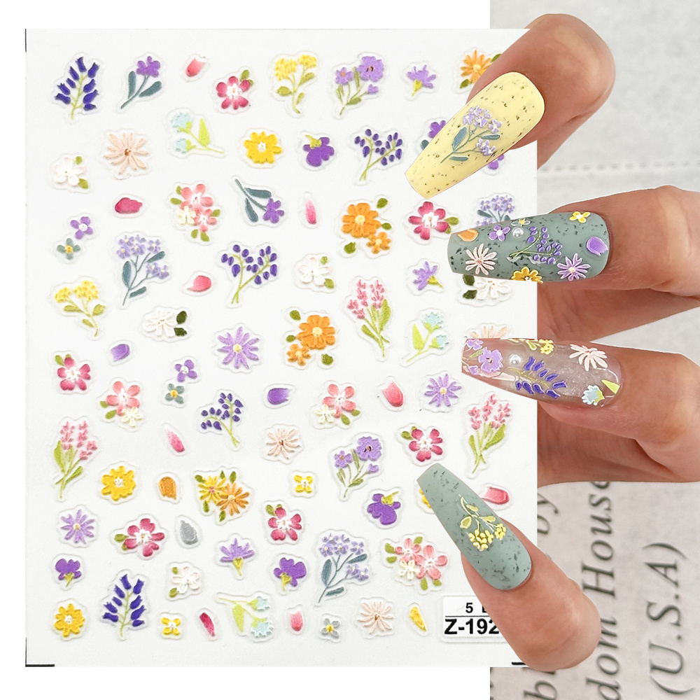 Leidankou Colorful 3D Flower Nails Sticker Daisies Nail Decal Spring Nail Stickers For Women and kids