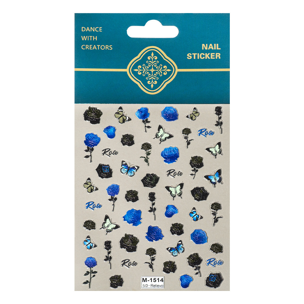 2023 tik tok new popular blue flower 5d acrylic nail stickers 5d embossed nail art sticker decal