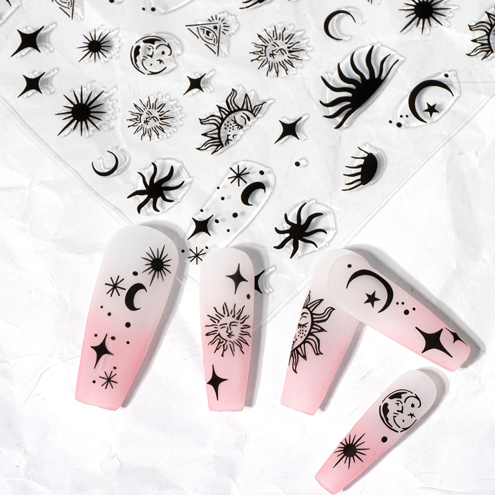 Classic 3D Suns Moon Star Fashion Design Nail Art Decals Stickers For Women