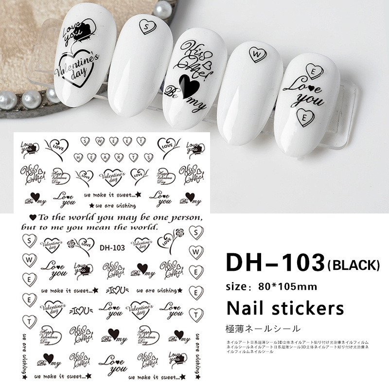 Factory Custom Golden and Black Heart and Bird 2D Flatness  Nail Art Stickers Decals For Nail Tips Decoration