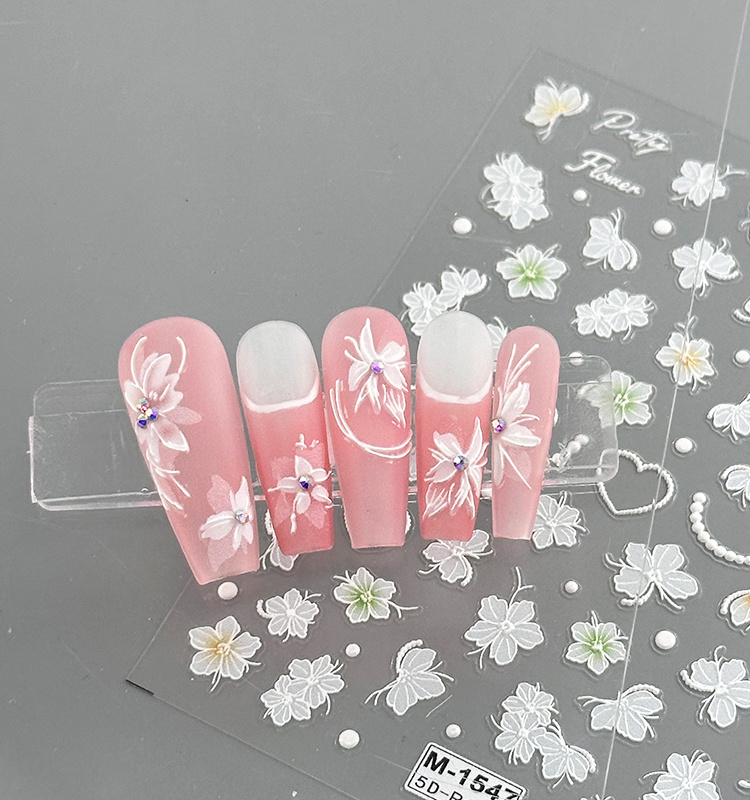 5d White Nail Decal Decoration Clear Petal Nail Art Sticker Flower Nail Stickers Designer For Women