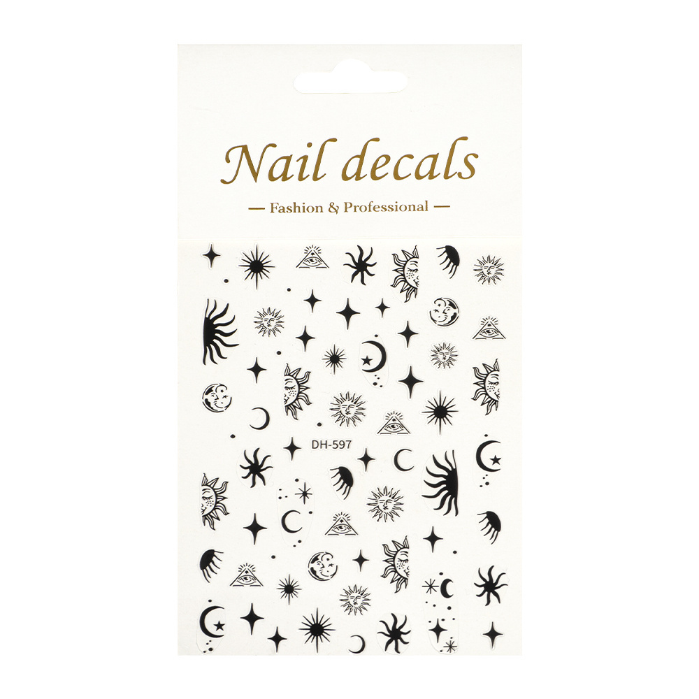 Classic 3D Suns Moon Star Fashion Design Nail Art Decals Stickers For Women