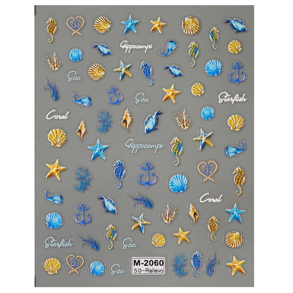 5D Embossed Decorative Ocean Theme Summer Nails Adhesive Sliders Art Nail Enhancement Logo Seashell Starfish Nail Gel Stickers