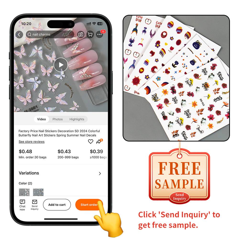 Promotion 5D Flower Nail Sticker Decals French Style Daisy Colorful Floral Pattern Nail Art Sticker