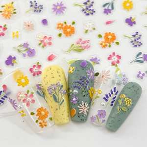 Leidankou Colorful 3D Flower Nails Sticker Daisies Nail Decal Spring Nail Stickers For Women and kids