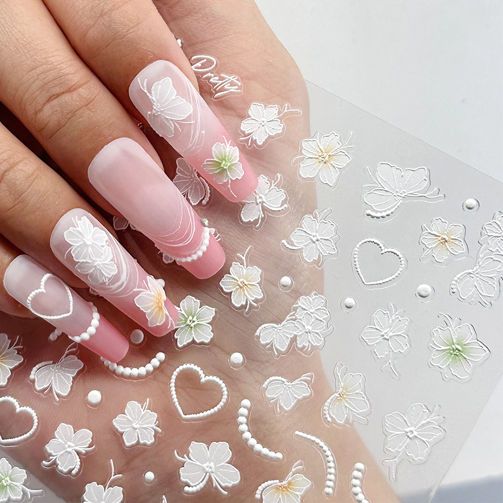 5d White Nail Decal Decoration Clear Petal Nail Art Sticker Flower Nail Stickers Designer For Women