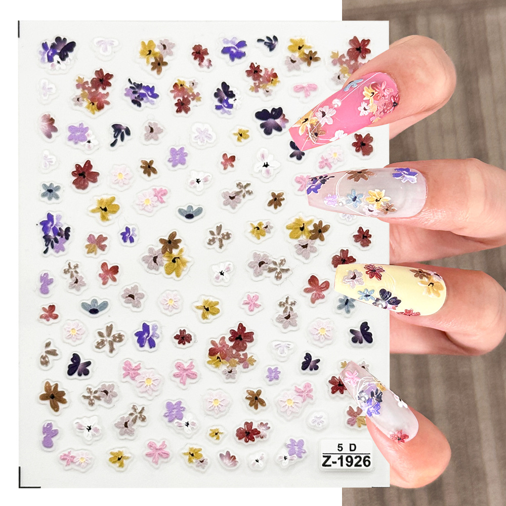 Leidankou Colorful 3D Flower Nails Sticker Daisies Nail Decal Spring Nail Stickers For Women and kids