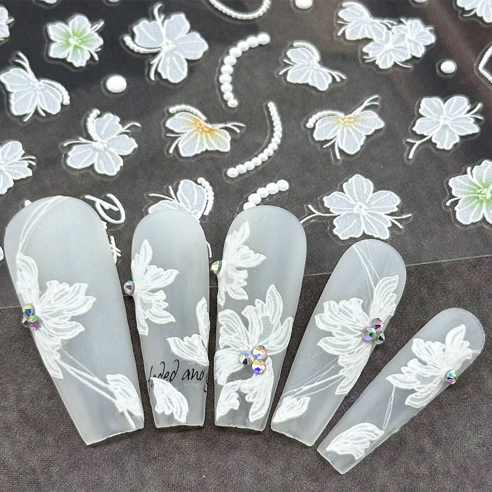 5d White Nail Decal Decoration Clear Petal Nail Art Sticker Flower Nail Stickers Designer For Women