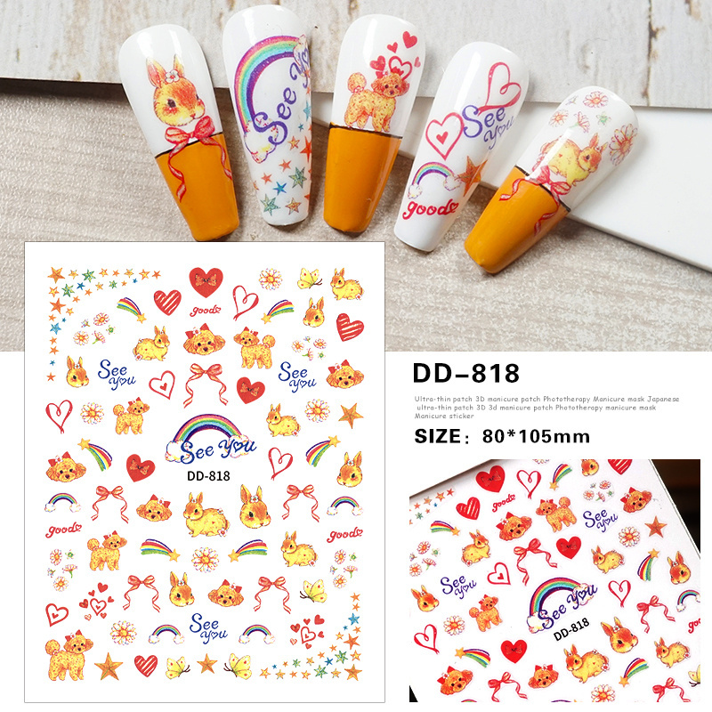 Popular Custom DIY Colorful Nail Flower Decals 3D Nail Art Designs Adhesive Cartoon Nail Art Sticker