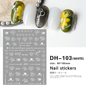 Factory Custom Golden and Black Heart and Bird 2D Flatness  Nail Art Stickers Decals For Nail Tips Decoration