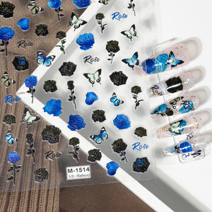 2023 tik tok new popular blue flower 5d acrylic nail stickers 5d embossed nail art sticker decal