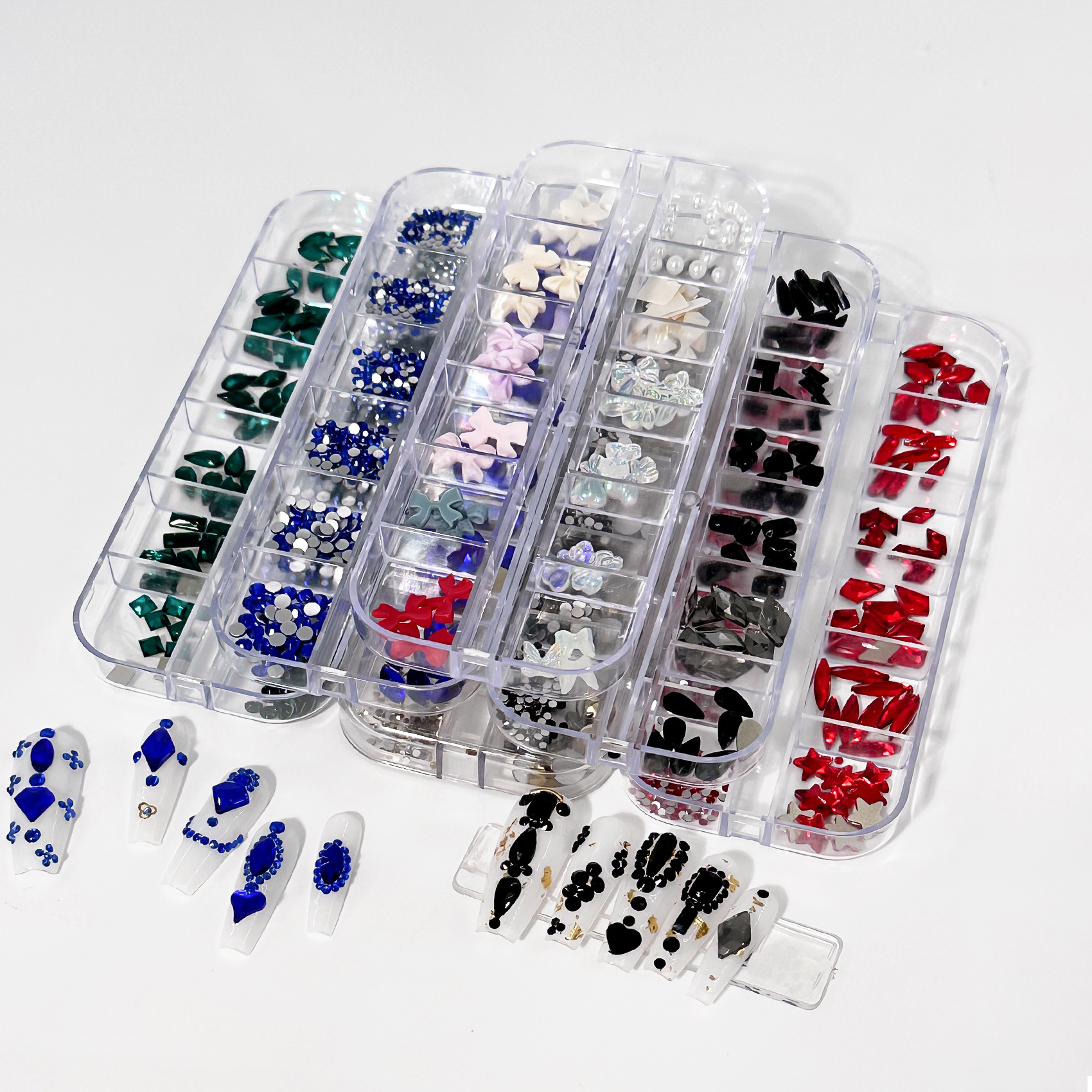 Factory Wholesale 12 Grid Mix Size Clear AB Rhinestone Set Nail Stones Flat Back Nail Glass Rhinestones