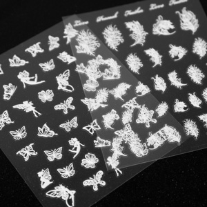 New Design 5D Emboss Jellyfish fairy Butterfly FlowerNail Sticker Decals Self-adhesive DIY Nail Art Stickers