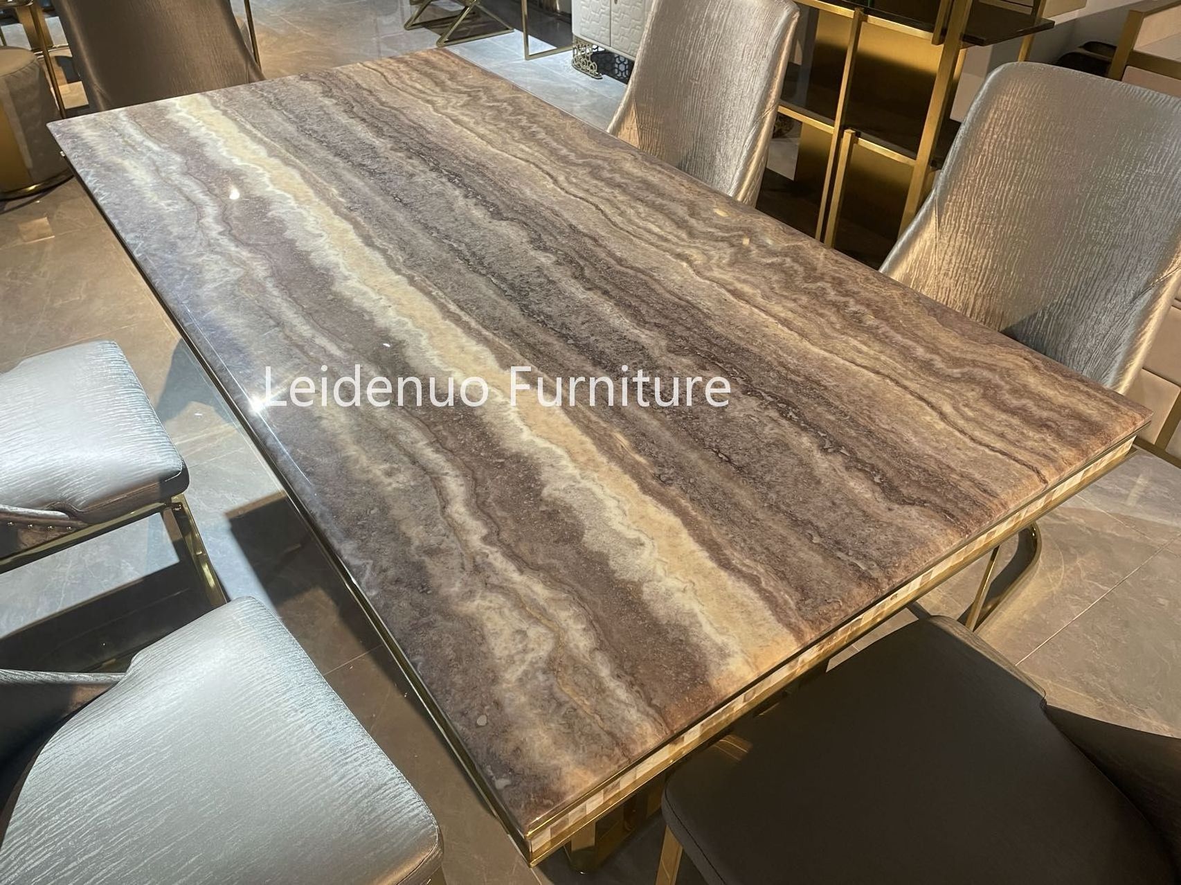 Modern Light Luxury Style Rectangular Marble Table Top Dining Table Set Marble Dining Table