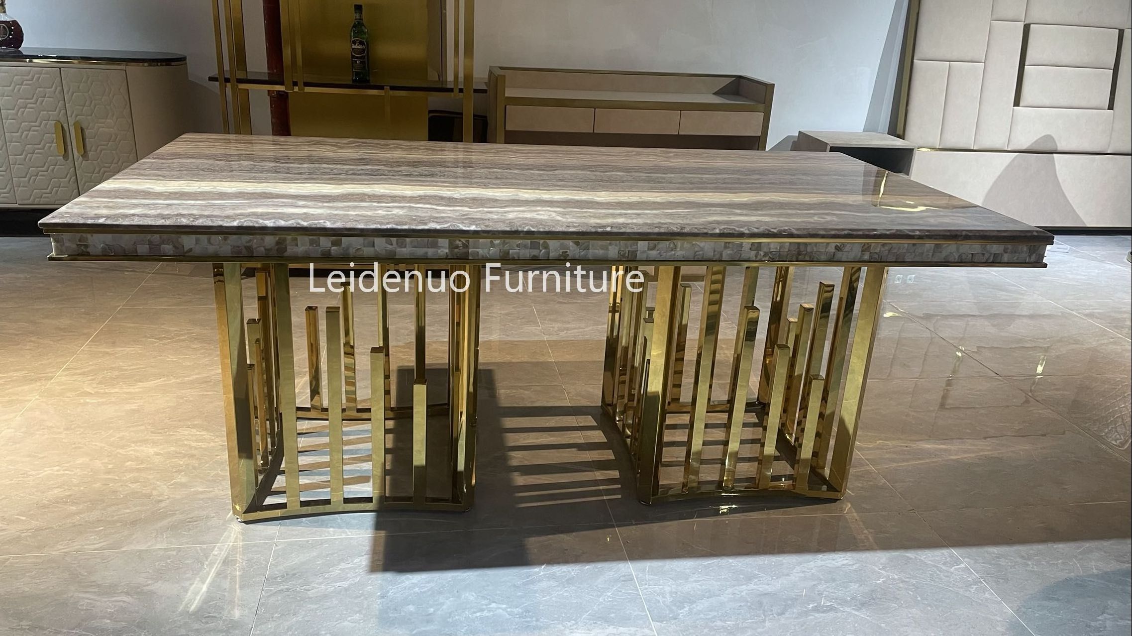 Modern Light Luxury Style Rectangular Marble Table Top Dining Table Set Marble Dining Table