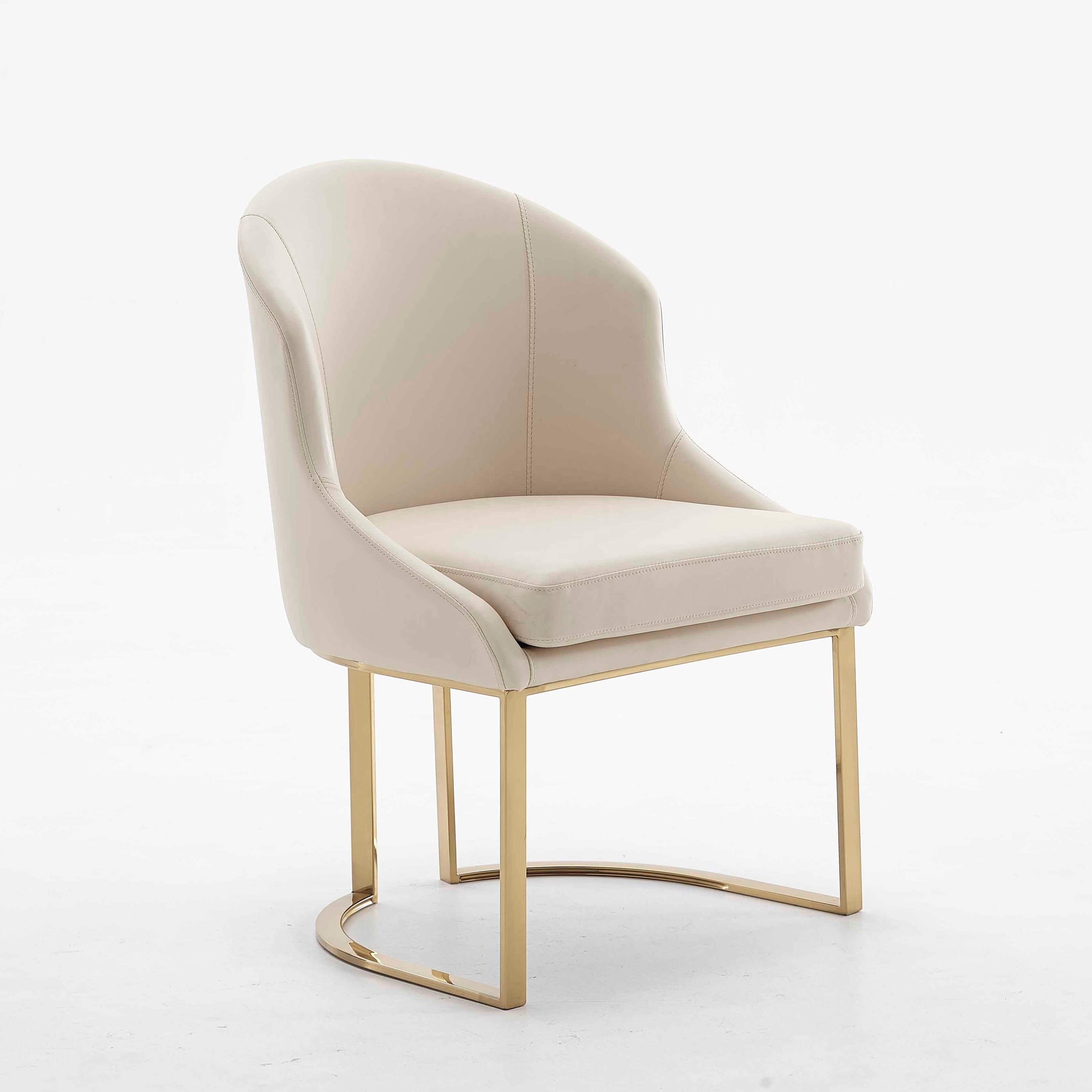 Hot sales Chair Dining Chair Modern Luxury Gold Stainless Steel Metal Frame Leg Beige Leather Dining Chair