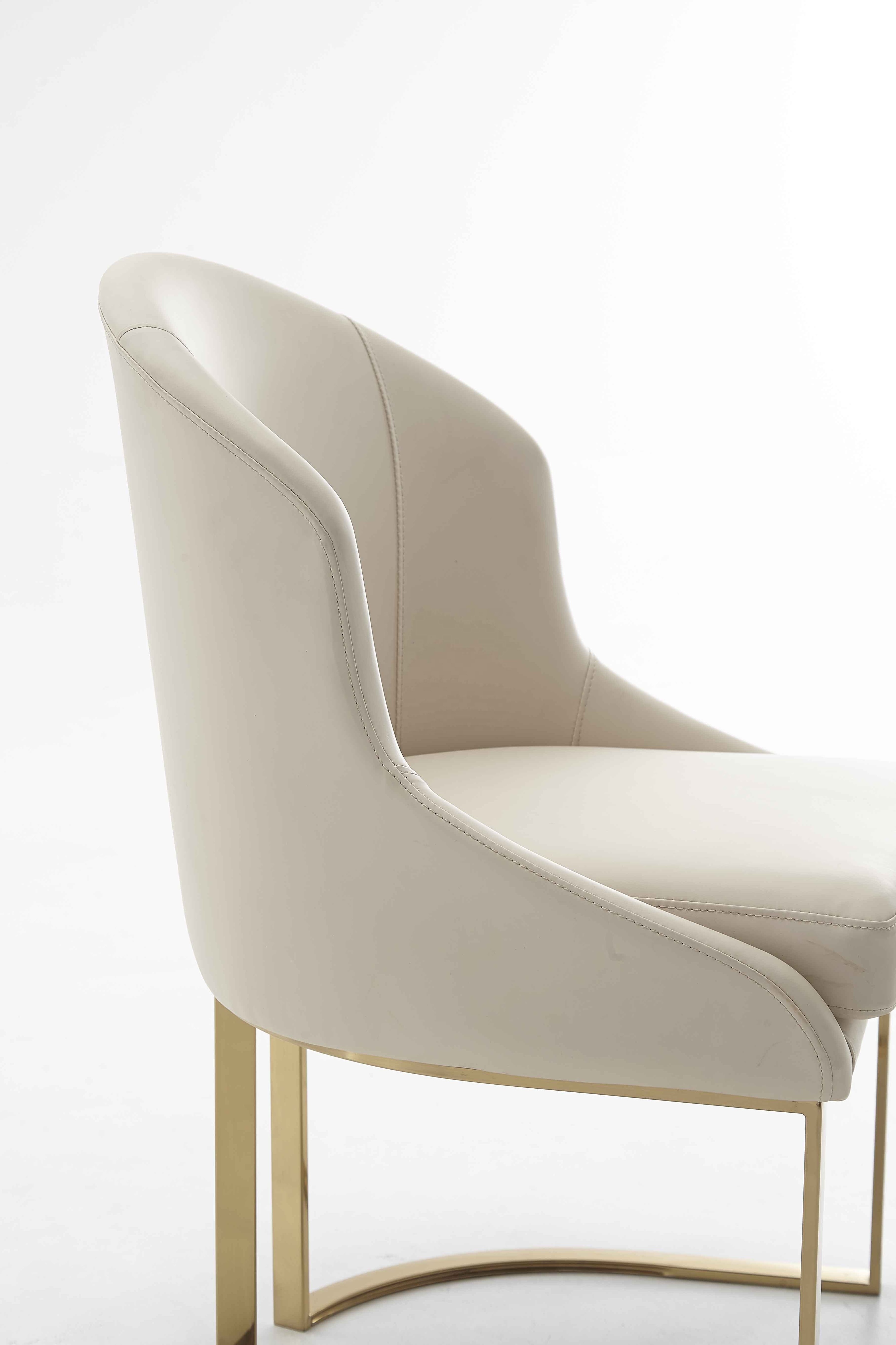 Hot sales Chair Dining Chair Modern Luxury Gold Stainless Steel Metal Frame Leg Beige Leather Dining Chair