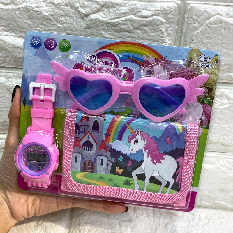 New Cartoon Princess Kids LED Watch with Wallet Glasses Birthday Gift for Children  Cartoon Watch Set Boys Girls Digital  Clock