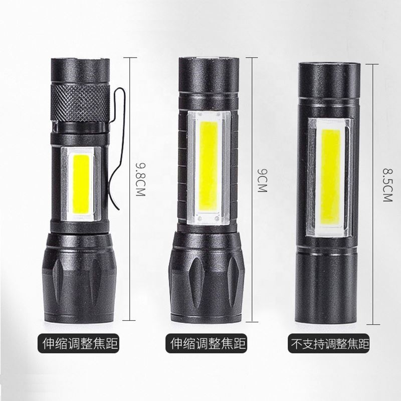 Portable LED retractable pen clip flashlight mini zoom cob side light usb rechargeable glare flashlight