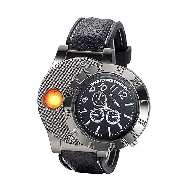 2-in-1 Usb rechargeable electronic cigarette lighter windproof lighter fashionable business men's watch