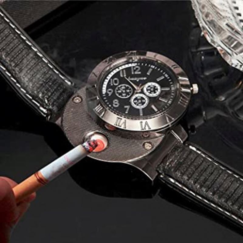 2-in-1 gift USB electric cigarette lighter rechargeable metal lighter men's quartz watch