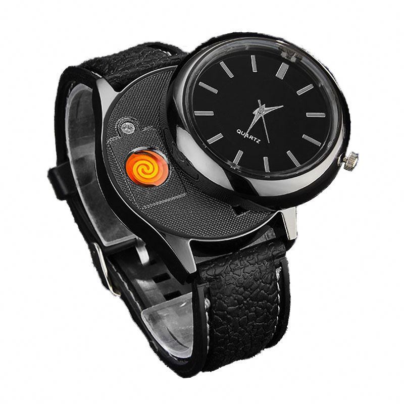 Creative and personalized watch USB electronic cigarette lighter Business watch rechargeable windproof lighter 2 in 1