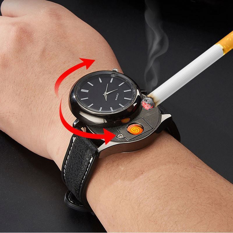 Creative and personalized watch USB electronic cigarette lighter Business watch rechargeable windproof lighter 2 in 1