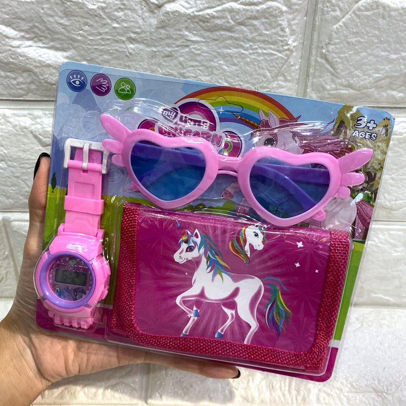 New Cartoon Princess Kids LED Watch with Wallet Glasses Birthday Gift for Children  Cartoon Watch Set Boys Girls Digital  Clock