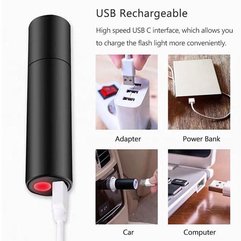 Outdoor LED strong light flashlight portable USB charging emergency aluminum alloy flashlight mini flashlight