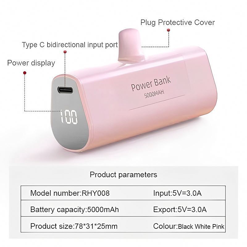 Mini Capsule Power Bank 5000Ah Led Display Battery Pack Charger Compact PowerBank Portable Charger power bank For iphone