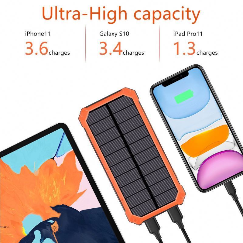 Portable Solar charger power banks 20000mAh outdoor Waterproof camping lights solar power bank