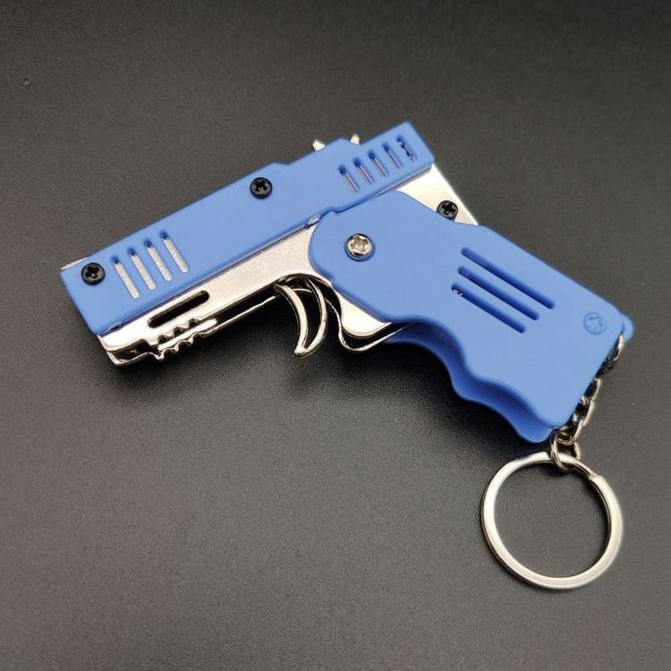 Mini pendant foldable 6 burst rubber band gun children's toy soft bullet gun alloy plastic plate rubber band gun keychain