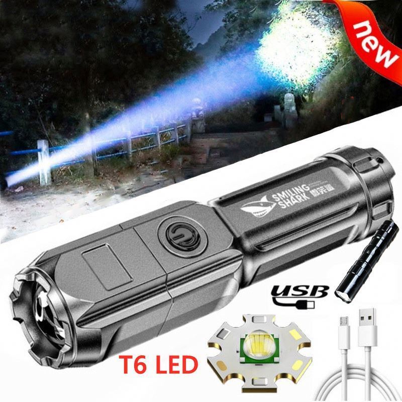 Portable Mini Led Flashlight Super Bright Zoomable USB RechargeableTorch for Camping Hiking