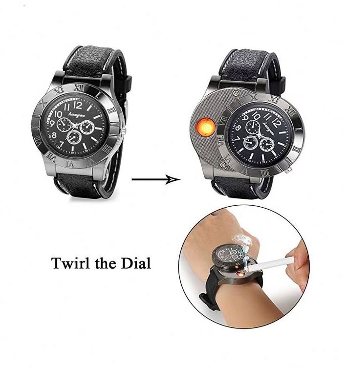 2-in-1 Usb rechargeable electronic cigarette lighter windproof lighter fashionable business men's watch