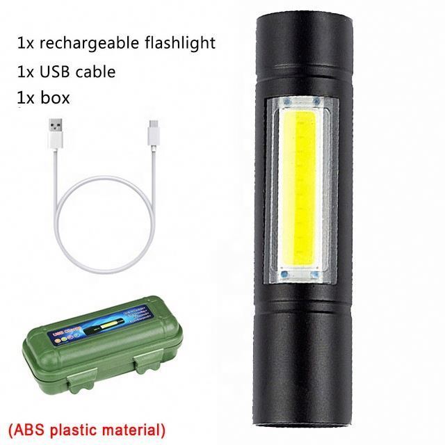 Portable LED retractable pen clip flashlight mini zoom cob side light usb rechargeable glare flashlight