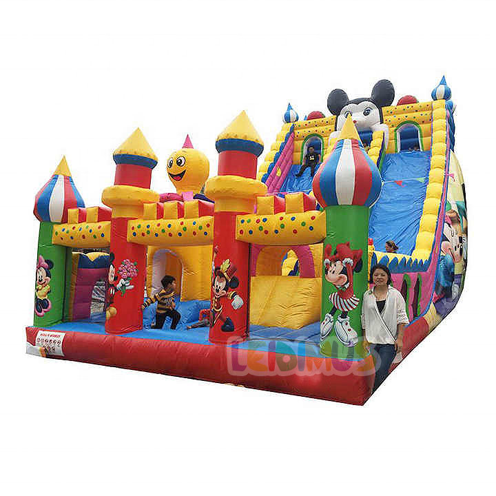 High quality Mickey theme amusement park inflatable bouncer obstacle course, jumping bouncy playground, Inflatable Bouncy Slide