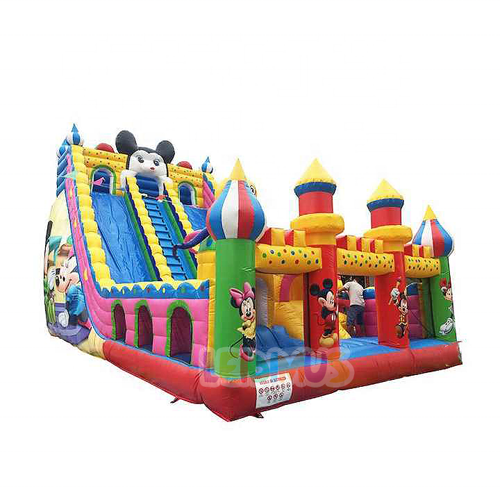 High quality Mickey theme amusement park inflatable bouncer obstacle course, jumping bouncy playground, Inflatable Bouncy Slide