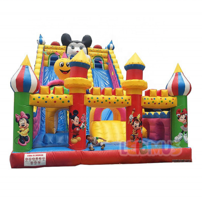 High quality Mickey theme amusement park inflatable bouncer obstacle course, jumping bouncy playground, Inflatable Bouncy Slide