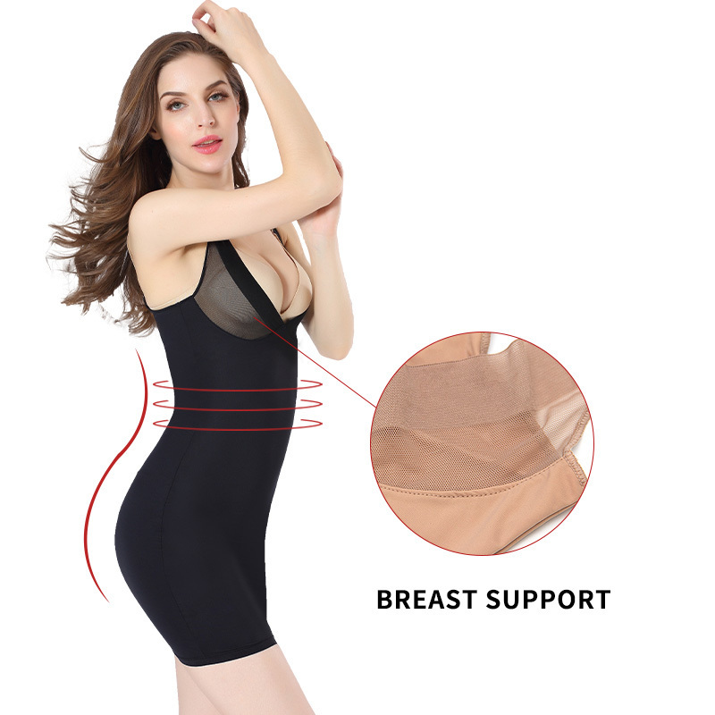 Ladies sexy v neck dresses  solid color plus size women's dresses full body shapewear waist trainer for women