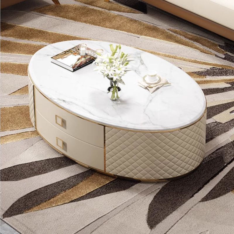 Modern luxury leather coffee table and tv stand cabinet with marble top for lining room sofa furniture