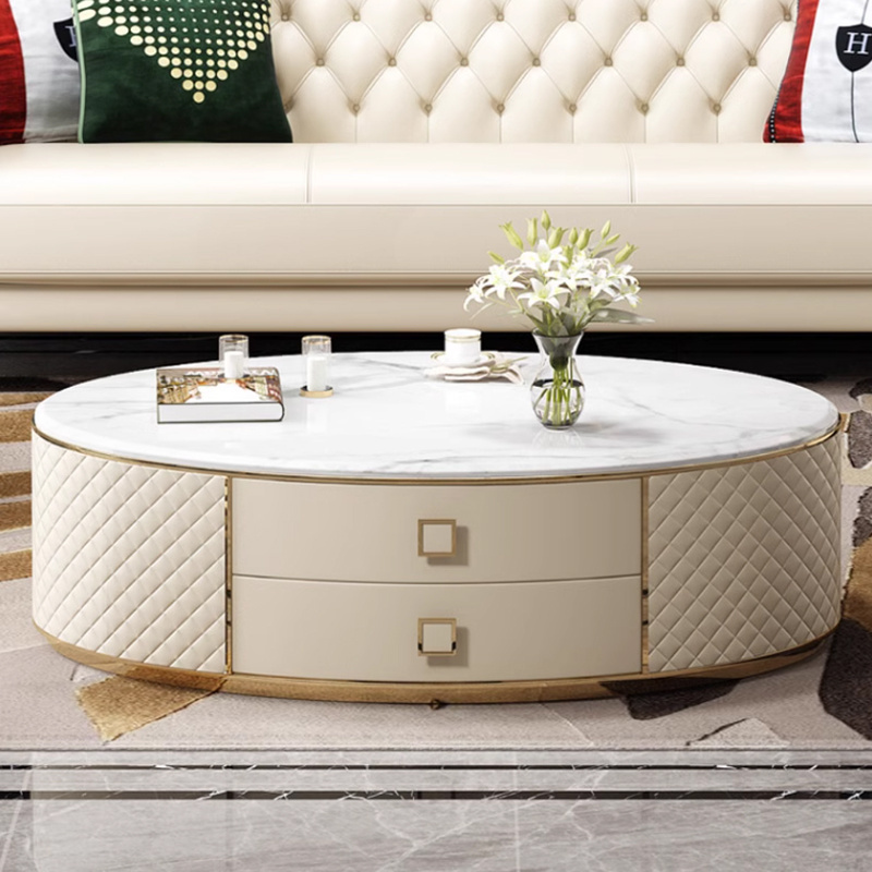 Modern luxury leather coffee table and tv stand cabinet with marble top for lining room sofa furniture