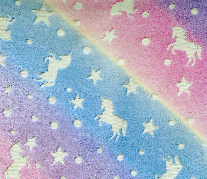 Printed starry sky unicorn double sided Luminous Glow In The Dark Flannel Fabric