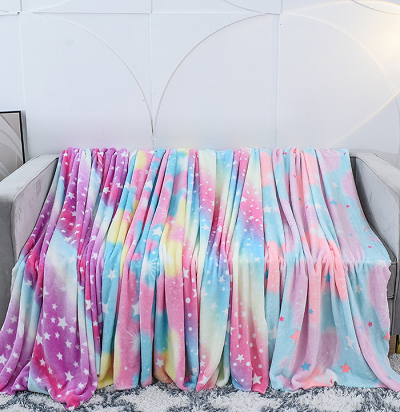 Printed starry sky unicorn double sided Luminous  Glow In The Dark Flannel Fabric For Blanket